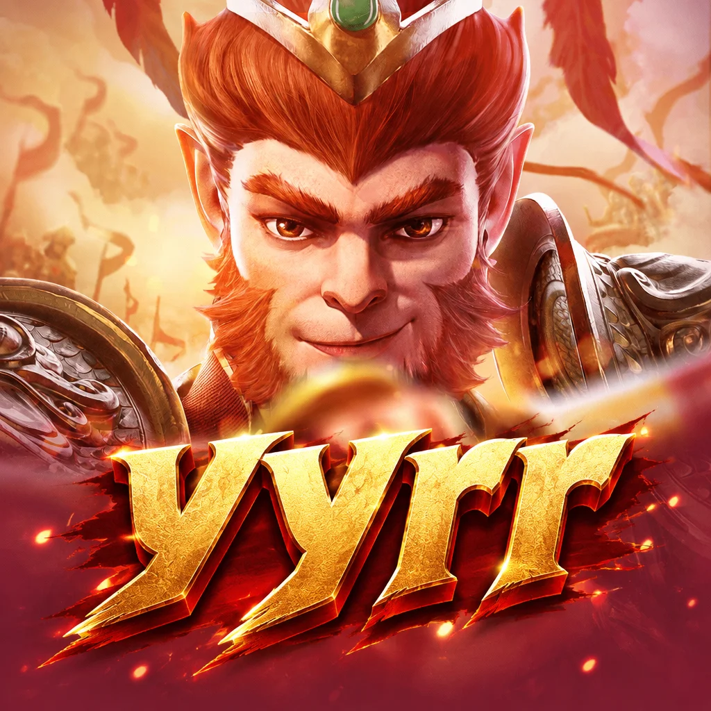 Ilustrasi karakter Sun Wukong berlapis baju zirah dengan logo yyrr